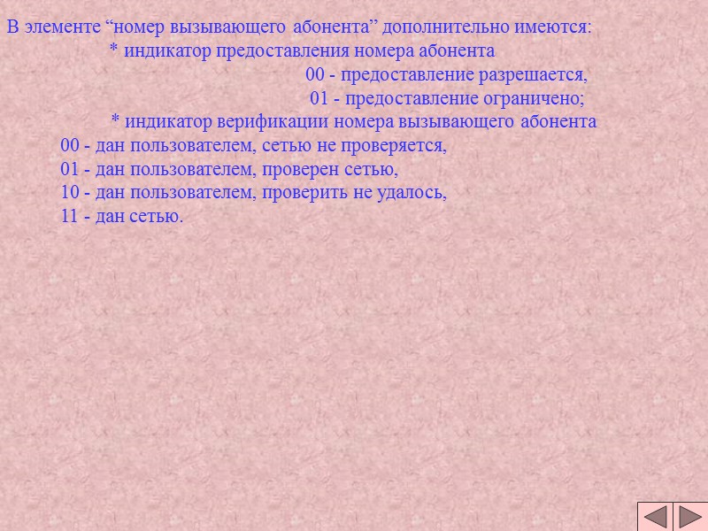 В элементе “номер вызывающего абонента” дополнительно имеются: В элементе “номер вызывающего абонента” дополнительно имеются:
